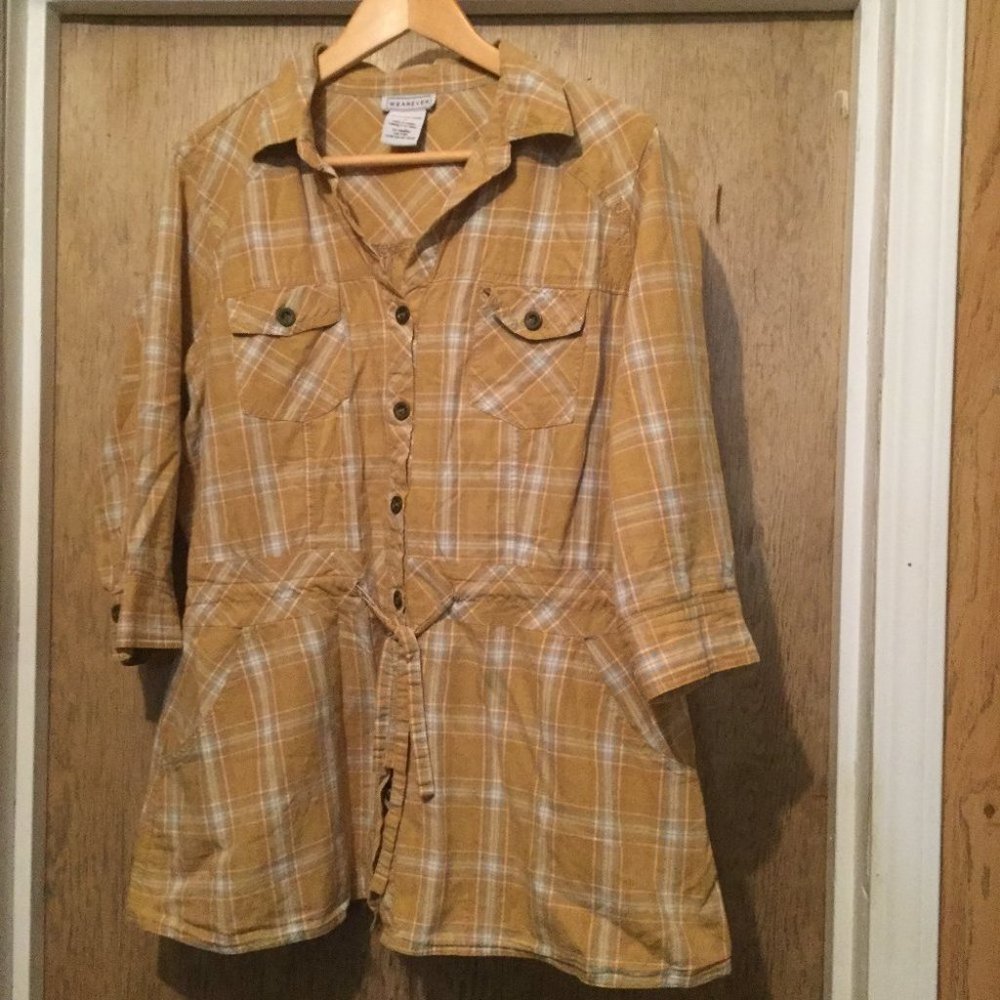 Wearever yellow plaid button down collared shirt